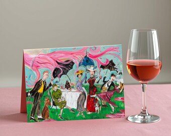 Whimsical 100 Percent Chance of Wine Greeting Card – Blank Birthday or Any Occasion Card-Card for Wine Lovers