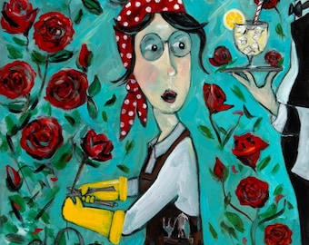 Whimsical Wall Art Print  "Roses"  -Quirky Home Decor from Original Painting