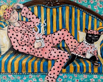 Whimsical Art Print "Cat's Pajamas" Taken from Original Acrylic Painting