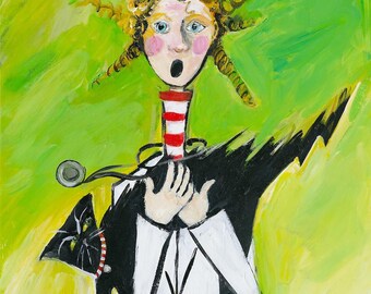 Whimsical Art Print "The Vet and Cat" - Quirky Wall Art from Original Painting