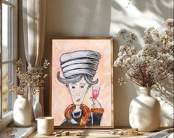 Whimsical Wall Art Print  "Guggenheim Girl"  -Quirky Home Decor from Original Painting