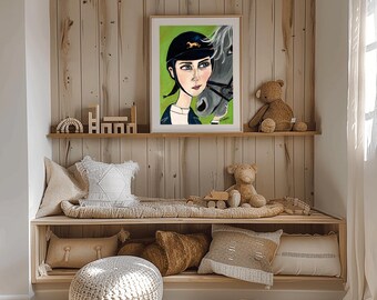 Whimsical Art Print "Equestrian Girl" -Quirky Home Decor from Original Painting