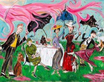 Whimsical Art Print  "100 Percent Chance of Wine" -Quirky Home Decor from Original Painting