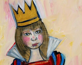 Whimsical Art Print  "Grumpy Princess"  -Quirky Home Decor from Original Painting