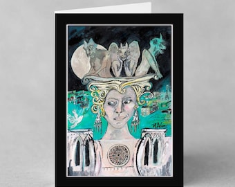 Whimsical Art Greeting Card – Blank Card from Original Painting-Notre Dame Cathedral Theme