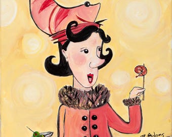 Whimsical Wall Art Print  "Shrimp Girl"   -Quirky Home Decor from Original Painting