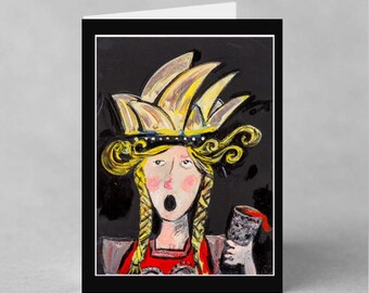 Whimsical Character Sydney Opera Girl Greeting Card – Blank Birthday or Any Occasion Card