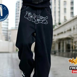 Graffiti-Inspired Graphic Jeans | Hip-Hop Loose Denim Pants | Street Style Wide-Leg Trousers | Fashionable Trendy Unisex Streetwear