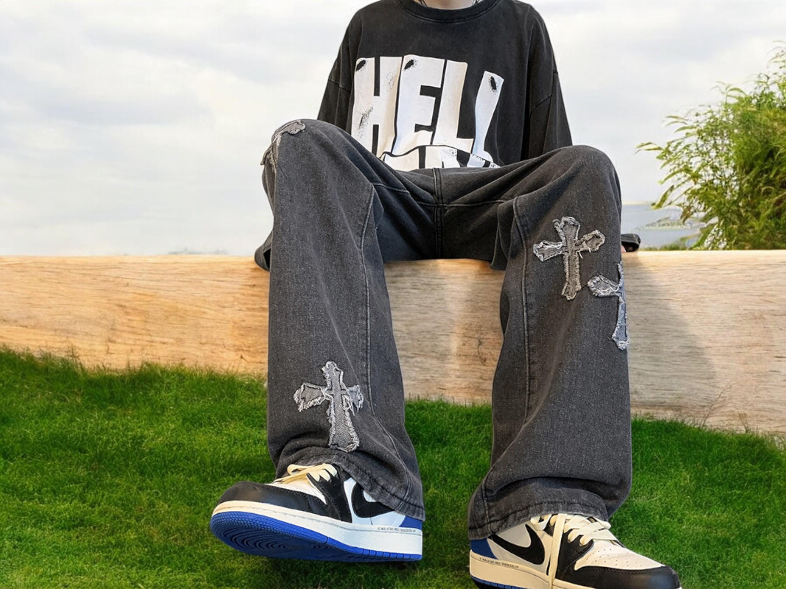 Unisex Baggy Denim Jeans | Cross Patch Look | Perfect for