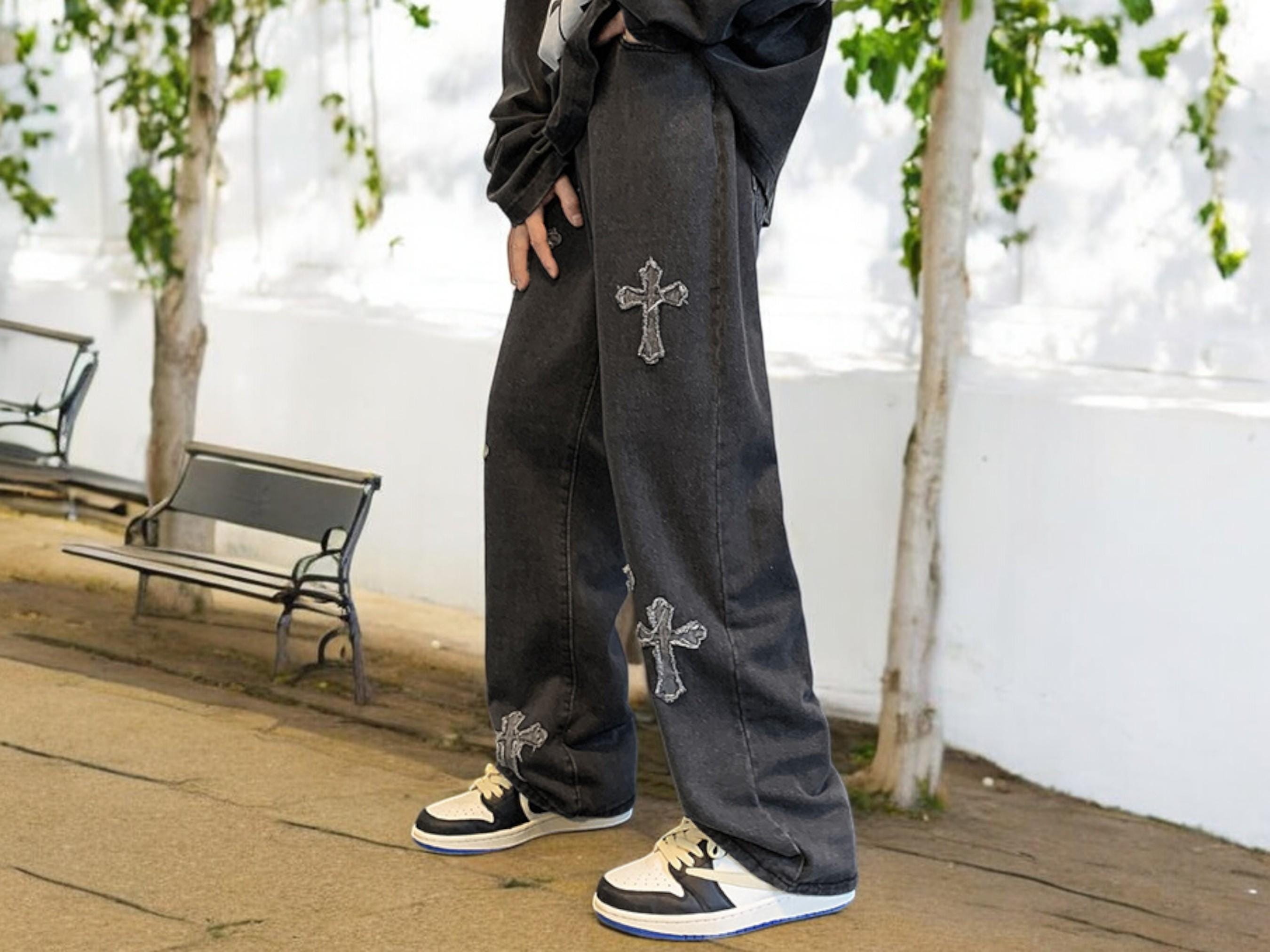 Baggy Denim Jeans: Unisex Cross Patch Design - Etsy.de