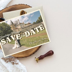 Salva la data in stile cartolina vintage / Annuncio di matrimonio elegante e senza tempo / Invito di matrimonio retrò / Invito stampabile o digitale