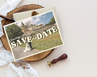 Vintage Postcard Save the Date: Elegant Wedding Announcement (Printable or Digital)