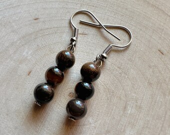 BROWN Intention Jewelry, Beaded Earrings, African Petrified Wood Jasper, Tiger’s Eye, Bronzite, Natural Stone, Color Magic, Brown Beads