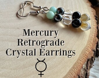 MERCURY RETROGRADE Intention Earrings, Crystal Beaded Jewelry, Spiritual Jewelry, Witchy Birthday Gift, Celestial Jewelry, Planet Earrings