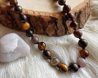 BROWN Intention Jewelry, Beaded Necklace, African Petrified Wood Jasper, Tiger’s Eye, Bronzite, Color Magic, Unique Gift, Spiritual Jewelry