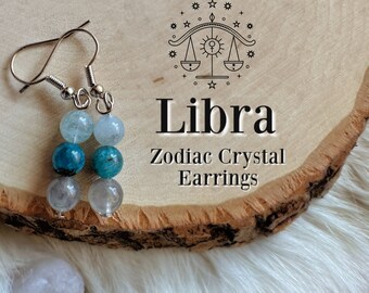 LIBRA Zodiac Earrings, Crystal Jewelry, Zodiac Earrings, Unique Birthday Gift, Witchy Birthday, Sun Sign, Moon Sign, Spiritual Jewelry