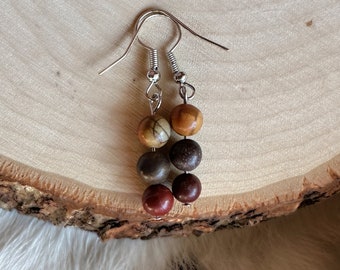 African Petrified Wood Jasper Beaded Earrings, 6mm Beads, Natural Stone Jewelry, Brown Earrings, Witchy Birthday Gift, Gifts Under 20