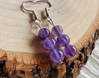 AMETHYST Beaded Earrings, Natural Stone Jewelry, Purple Earrings, Spiritual Jewelry, Witchy Birthday Gift, Minimalist, Gifts Under 20