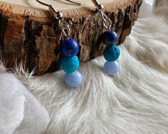 BLUE Intention Jewelry, Beaded Earrings, Blue Banded Sea Sediment Jasper, Blue Colored Lava Stone, Lapis Lazuli, Color Magic, Unique Gift
