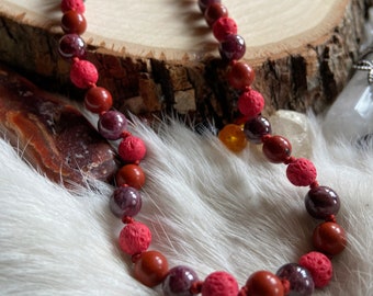 RED Intention Necklace, Red Colored Lava Stone, Garnet and Red Jasper, Color Magic, Unique Gifts, Amulet, Talisman, OOAK Gifts, Stone Beads