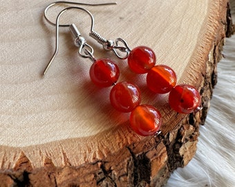 CARNELIAN Beaded Necklace, Natural Stone Jewelry, Spiritual Jewelry, Crystal Beaded Earrings, Unisex Jewelry, Minimalist, Gifts Under 20