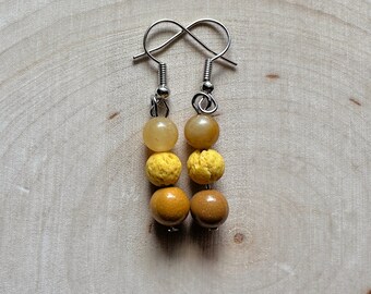 YELLOW Intention Jewelry, Beaded Earrings, Yellow Colored Lava Stone, Yellow Jade, Australian Yellow Mookaite, Natural Stone, Color Magic