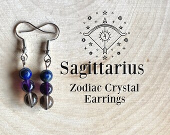 SAGITTARIUS Earrings, Zodiac Jewelry, Astrological Earrings, Unique Birthday Gift, Witchy Gift, Crystal Beaded Earrings, Fire Sign Jewelry