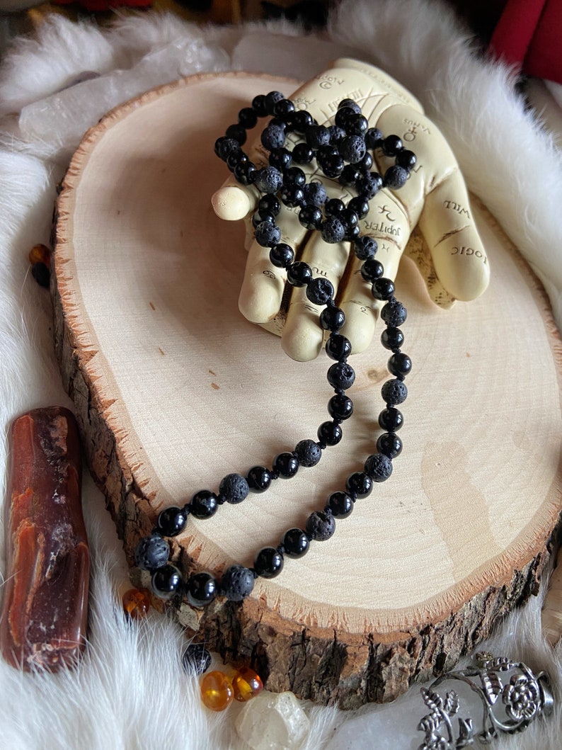 BLACK Intention Necklace, Onyx, Lava Stone and Black Tourmaline, Color Magic, Metaphysical Jewelry, Unique Gifts, Amulet, Aromatherapy Beads image 4