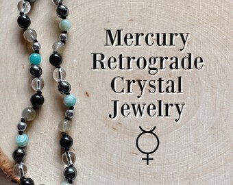 MERCURY RETROGRADE Intention Jewelry, Hand Knotted Necklace, Crystal Beads, Stone Beads, Witchy Birthday Gift, Spiritual Jewelry, Goth Witch