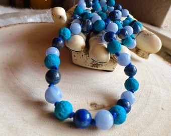 BLUE Intention Necklace,  Blue Banded Sea Sediment Jasper, Blue Colored Lava Stone and Lapis Lazuli, Color Magic, Unique Gifts, Spiritual