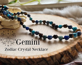 GEMINI Zodiac Necklace - Sodalite, Apatite and Tigers Eye - Birthday Gift, Astrology Jewelry, Sun Sign, Zodiac Jewelry, Gemini Art