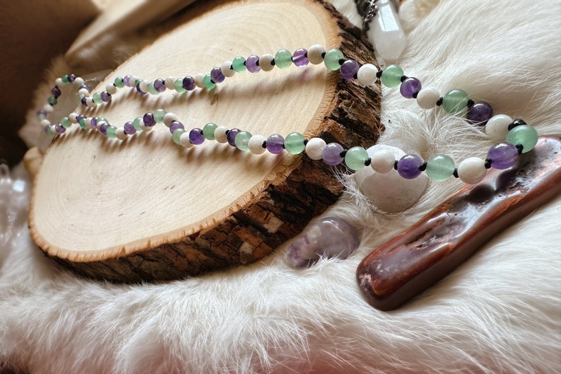 CANCER Zodiac Necklace Amethyst, Moonstone and Green Aventurine, Birthday Gift, Astrology Necklace, Sun Sign, Zodiac Jewelry, Moon Sign image 6