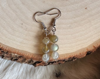 LABRADORITE Dangle Earrings, Natural Stone Earrings, Crystal Beaded Earrings, Spiritual Jewelry, Unisex Jewelry, Minimalist, Gifts Under 20