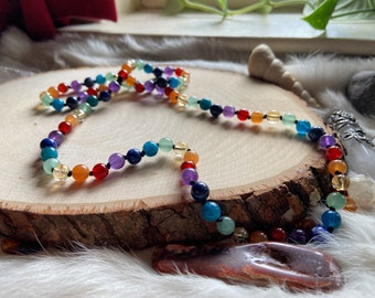 RAINBOW Intention Necklace - Hand Knotted, Unique Gifts, Androgynous Jewelry, Spiritual Art, Colorful Necklace