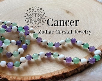 CANCER Zodiac Necklace - Amethyst, Moonstone and Green Aventurine, Birthday Gift, Astrology Necklace, Sun Sign, Zodiac Jewelry, Moon Sign