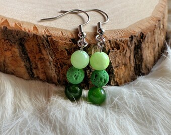 GREEN Intention Jewelry, Beaded Earrings, Green Colored Lava Stone, Green Calcite, Green Jade, Color Magic, Spiritual Jewelry, Unique Gift