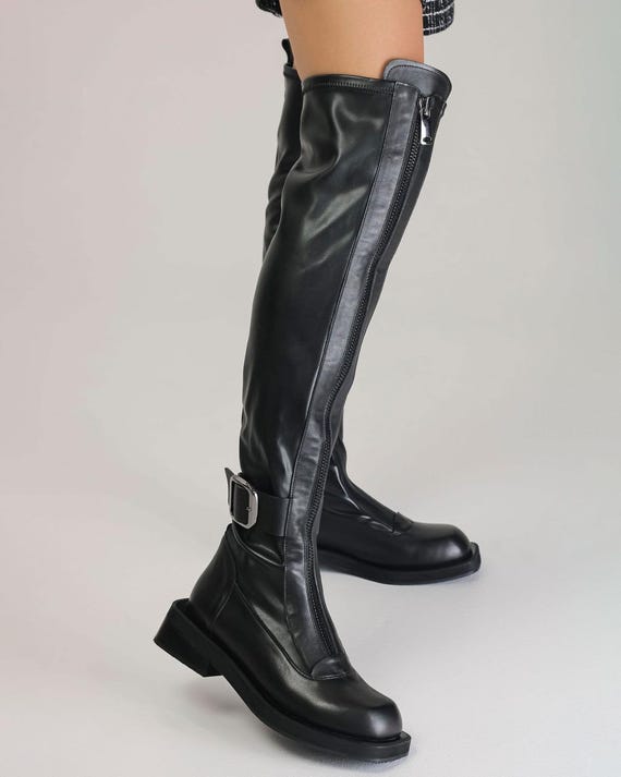 Maßanfertigung Stretchleder Overknee Stiefel Mit Plateau MICELI-Made In Italy | Fashion Unlimited