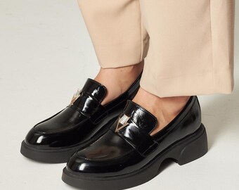 Black Patent Krula Leather Loafers Slip-On Shoes