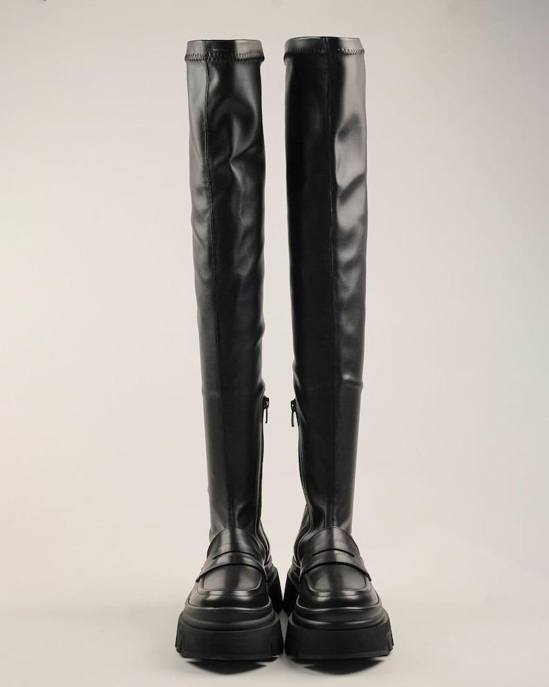 Shiny Leather Platform Over The Knee Boots main image 1