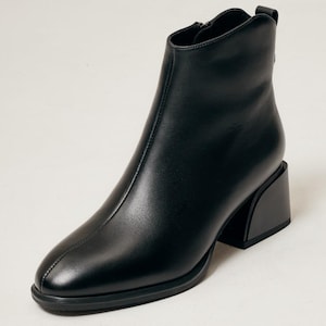Black Leather Ankle Boots: Chunky Block Heel, Square Toe
