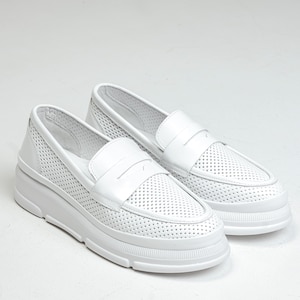 Krula White Perforated Leather Slip-On Loafers