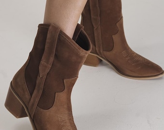 Brown Suede Cowboy Boots: Women's Knee High Western Leather Boots