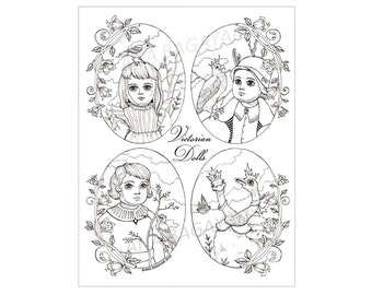 Coloring Page (Instant Download) - Victorian Dolls by Ana Bagayan
