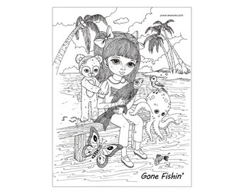 Coloring Page (Instant Download) - Gone Fishin' by Ana Bagayan