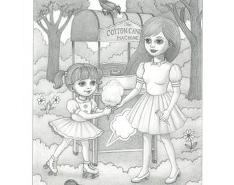 Cotton Candy Machine (2026) - Pop Surreal Cute Graphite Drawing
