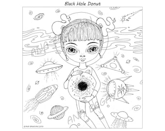 Coloring Page (Instant Download) - Black Hole Donut by Ana Bagayan