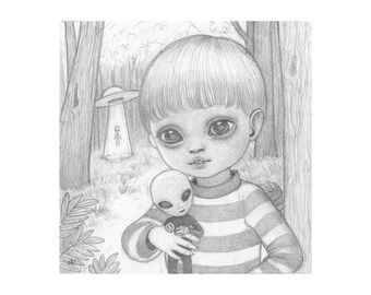 Aliens in the Forest - Original Graphite Drawing by Ana Bagayan