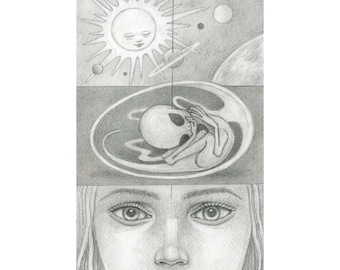 Cosmic Egg - Original Graphite Drawing by Ana Bagayan