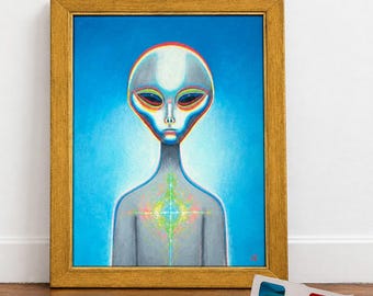 Grey Alien 2 - Alien Sci-Fi Oil Painting