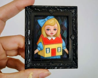 Alice in a House - Acrylic Painting Miniature Dollhouse